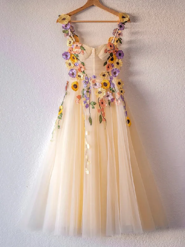 Discount Mania casual summer dressChampagne Corset Floral Tulle Party Dress Cute A-Line Homecoming Dress,DP1733 Discount Mania casual summer dressChampagne Corset Floral Tulle Party Dress Cute A-Line Homecoming Dress,DP1733