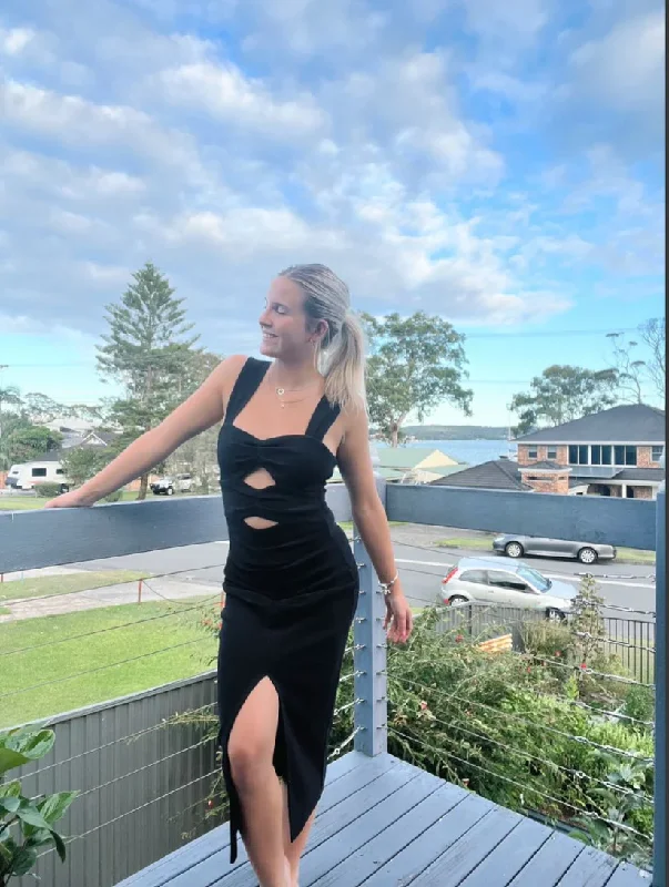 Early Bird Discount romantic dressClassy Black Straps Cut Out Evening Party Dress Cocktail Dress, DP2420