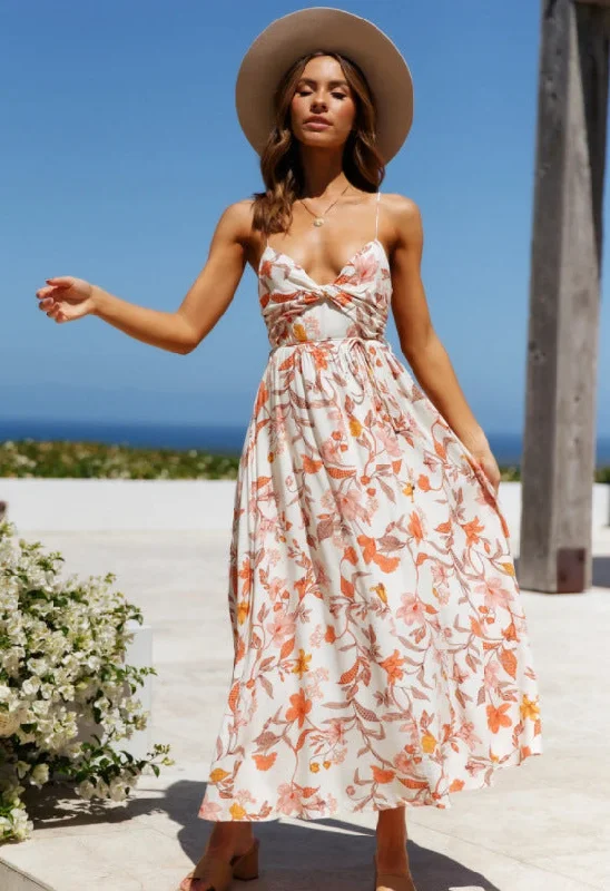 Extra Discounts denim dressCertain Romance Printed Tie Front Maxi Dress - FINAL SALE