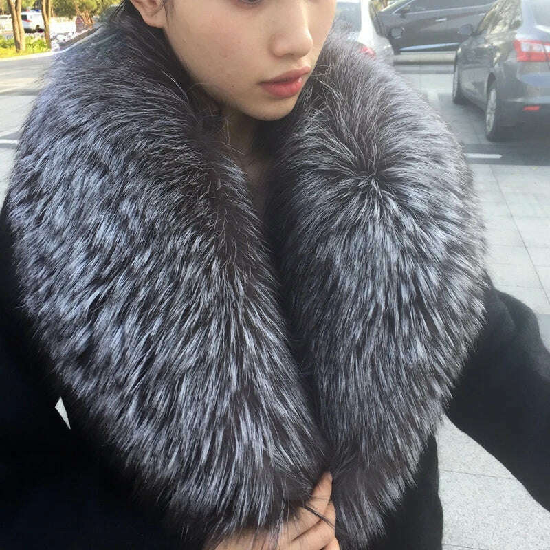 Deal Alert stylish peacoatReal Fox Fur Collar For Women Men Coat Jacket Shawl Wraps Winter Warm Fur Collar Extra Large Size Neck Warmer Fur Scarf Shawls