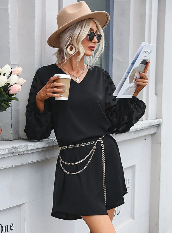 Markdowns V-neck Skirt Perspective Long Sleeve Dress