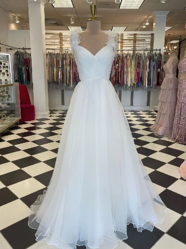 Special Promotion White sweetheart tulle long prom dress white evening dress