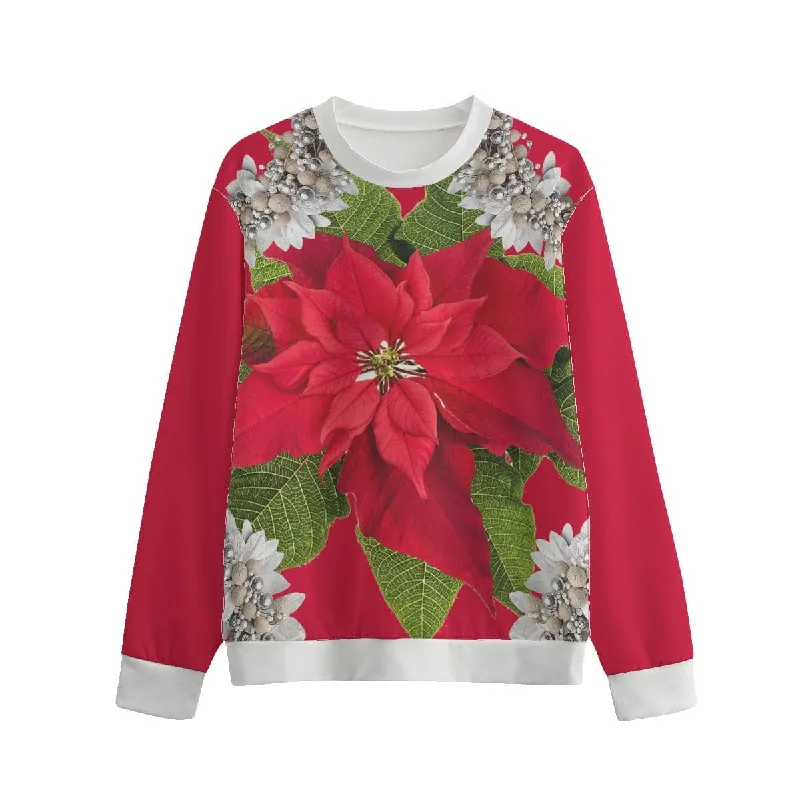 Mega Sale luxe gym hoodiePoinsettias & Tinsel Unisex O-neck Christmas Sweatshirt | 100% Cotton