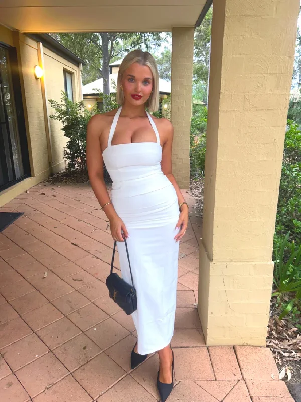 Markdowns wrap dressElegant White Strapless Halter Cocktail Dress Simple Party Dress , DP2355