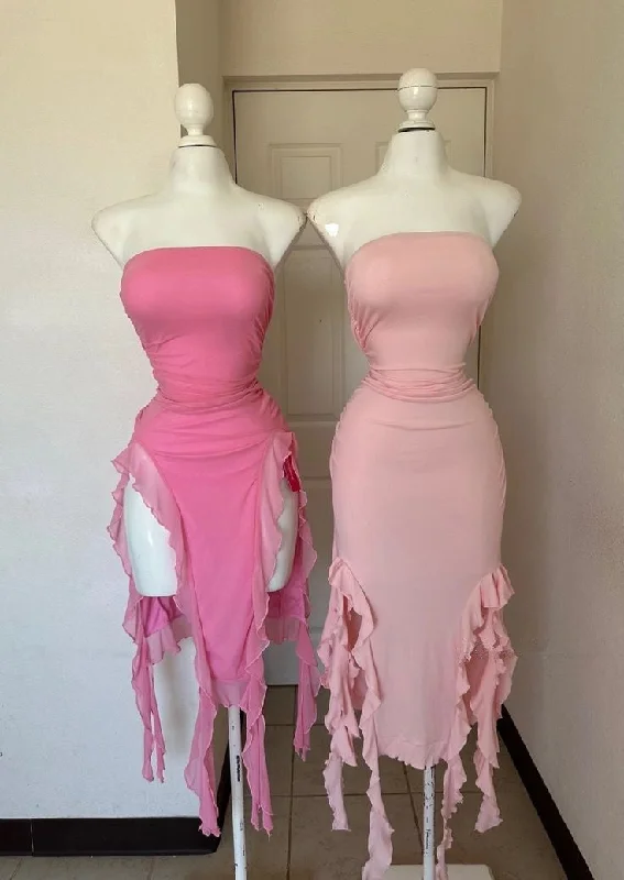 Exclusive Online Offer oversized dressPink Strapless Sheath Ruffles Long Party Dress Wedding Guest Dress, DP4421 Exclusive Online Offer oversized dressPink Strapless Sheath Ruffles Long Party Dress Wedding Guest Dress, DP4421