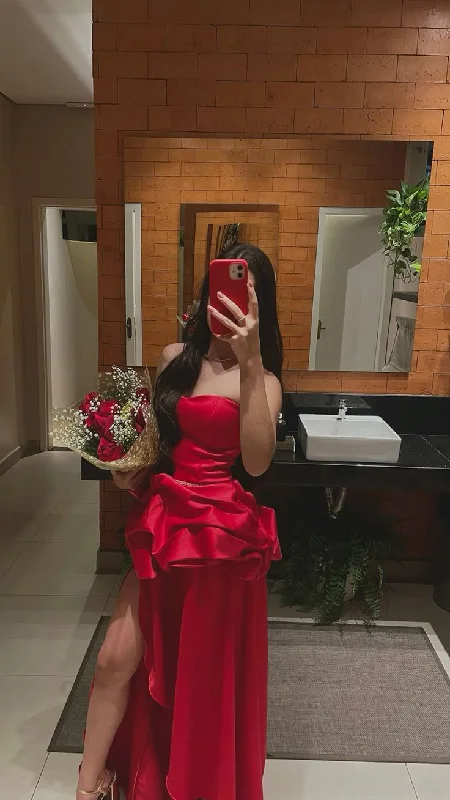 Today’s Deal ashionable dressCharming Red Strapless Ruffles Satin Long Evening Dress DP3881