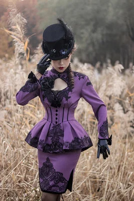 purple with black lace short skirt