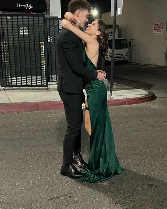 Must-Have Deals printed dressGreen V Neck Backless Satin Long Evening Party Dress with Slit, DP3699 Must-Have Deals printed dressGreen V Neck Backless Satin Long Evening Party Dress with Slit, DP3699