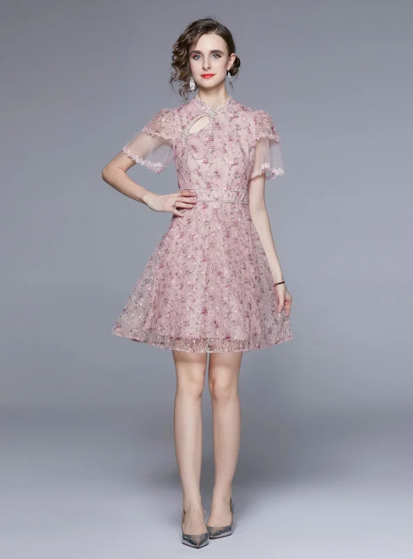 Discount Deals Summer Retro Lace Print Slim Dress