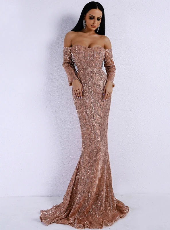 Great Deals Sexy V-neck Shoulder Long Sleeve Strapless Dress