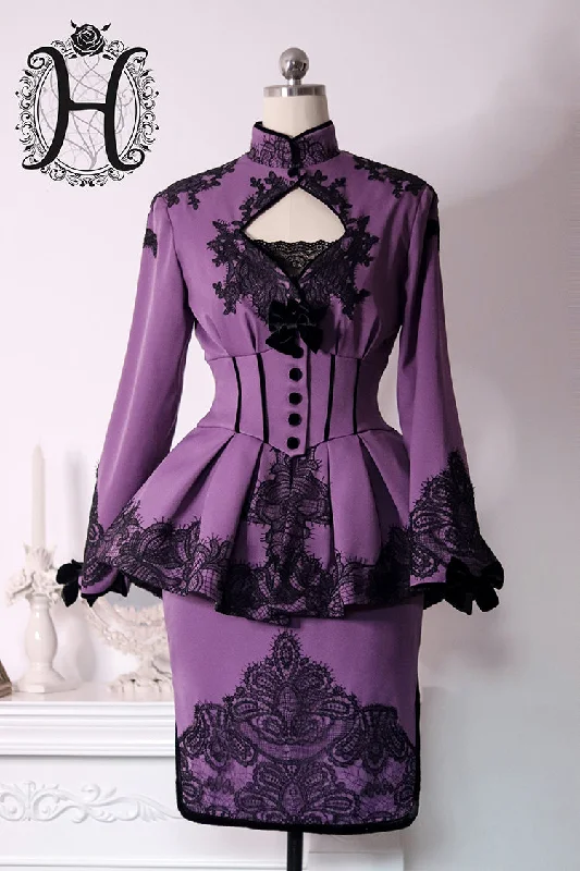 purple with black lace coat